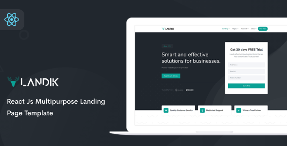 Landik - React Js Multipurpose Landing Page Template