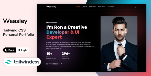 Weasley – Tailwind CSS Personal Portfolio