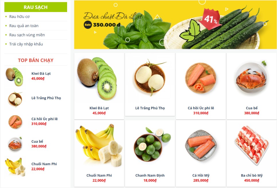 Giao diện web siêu thị thực phẩm hiện đại