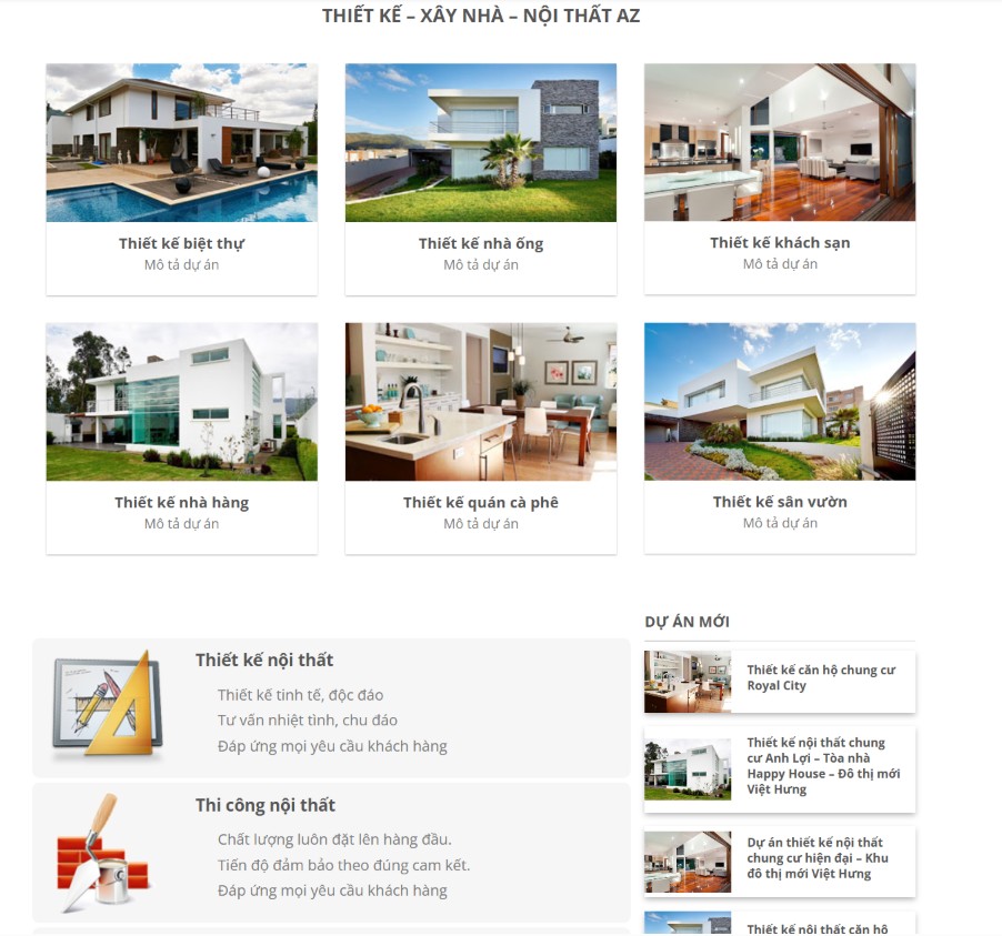 Giao diện web xây dựng nội thất